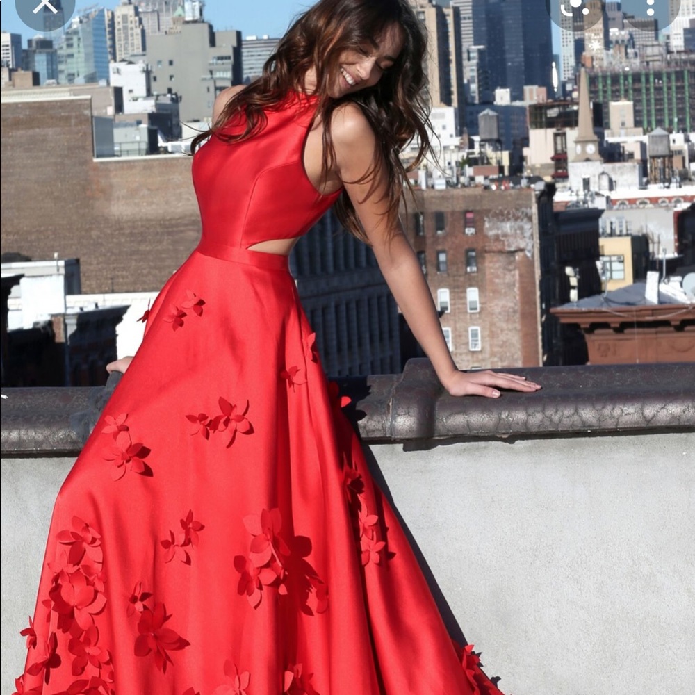 Long Sherri hill red flower dress
